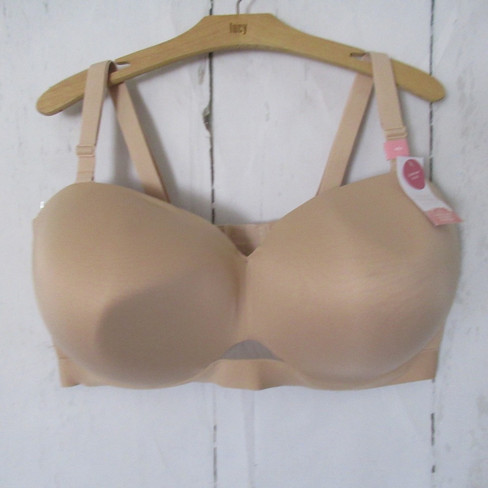 New Cacique Bra 42J Beige Lightly Lined Multi Way Strapless Underwire Plus Size